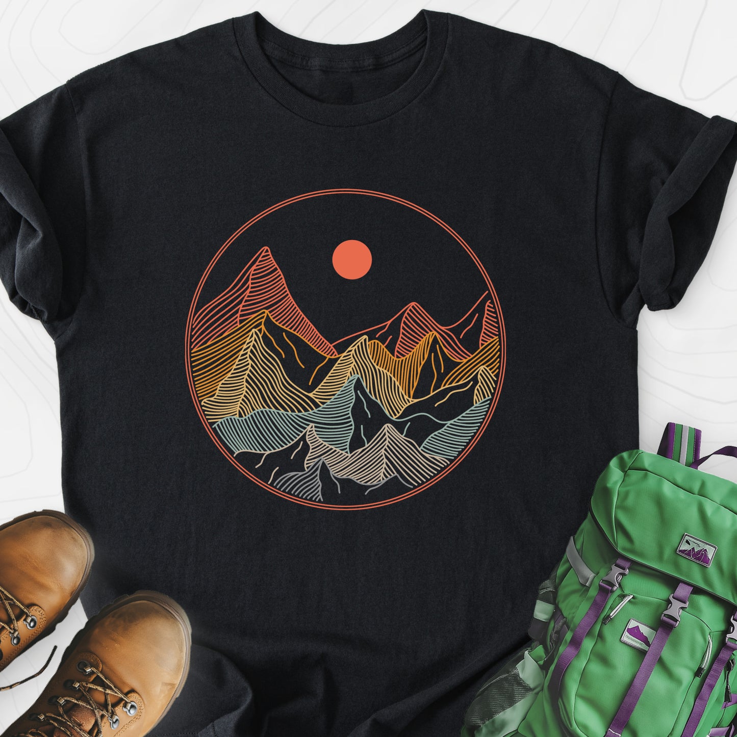 Colorful Mountains T-Shirt Black front print lightweight T-shirt