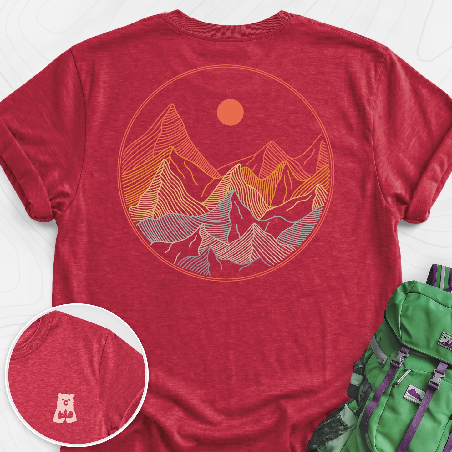 Colorful Mountains T-Shirt Heather Red back print lightweight T-shirt