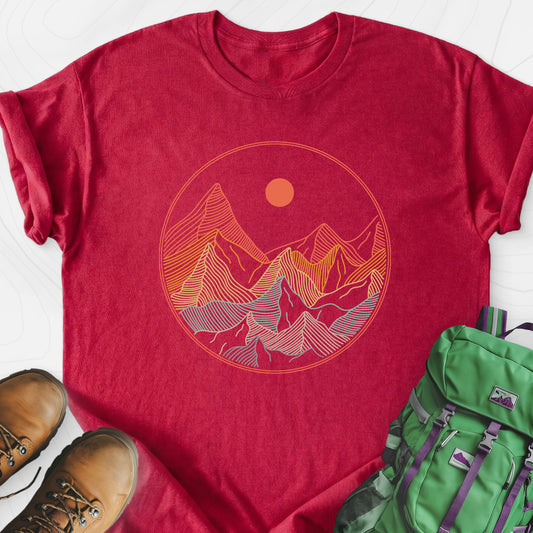 Colorful Mountains T-Shirt Heather Red front print lightweight T-shirt