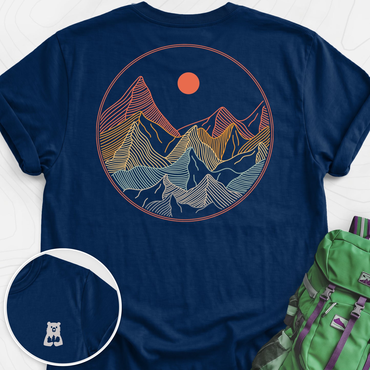 Colorful Mountains T-Shirt Navy back print lightweight T-shirt