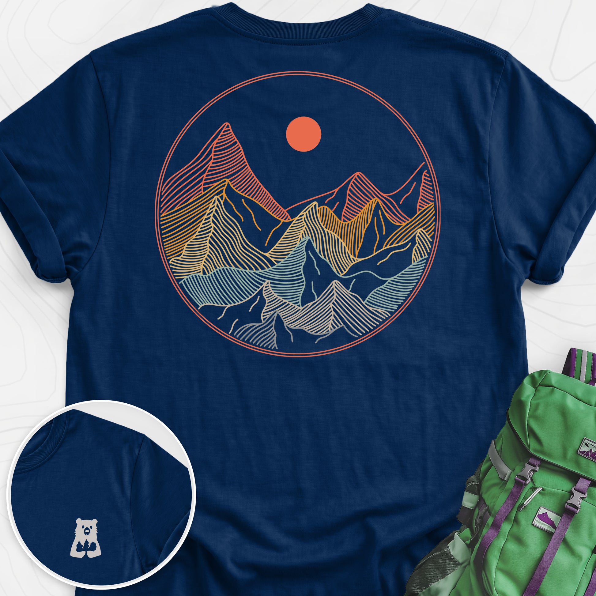 Colorful Mountains T-Shirt Navy back print lightweight T-shirt