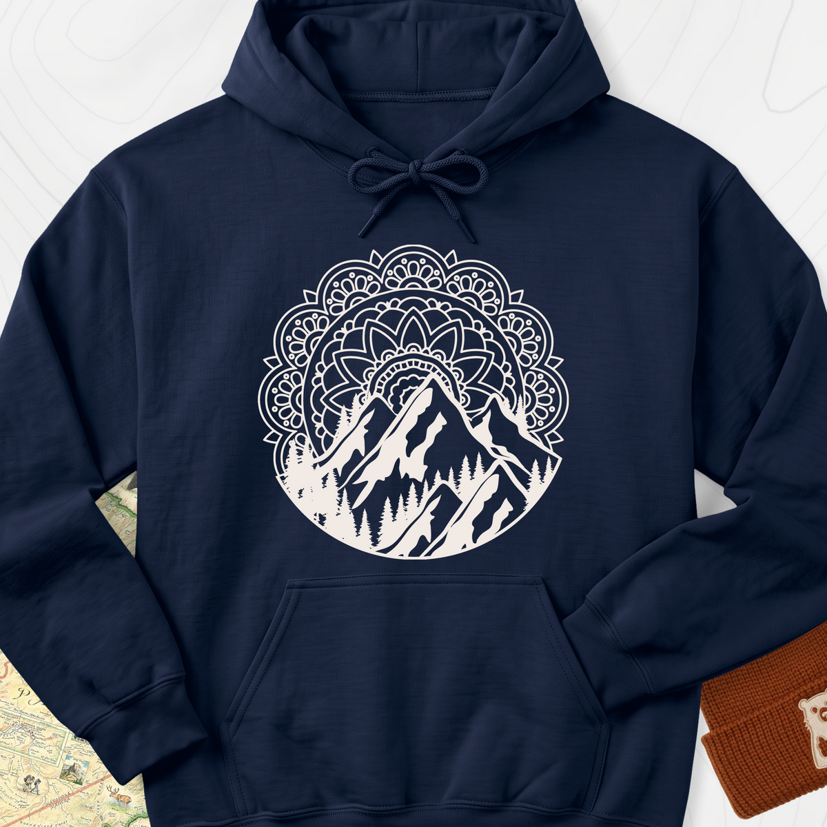 Mandala Mountains T-Shirt Hoodie - Navy