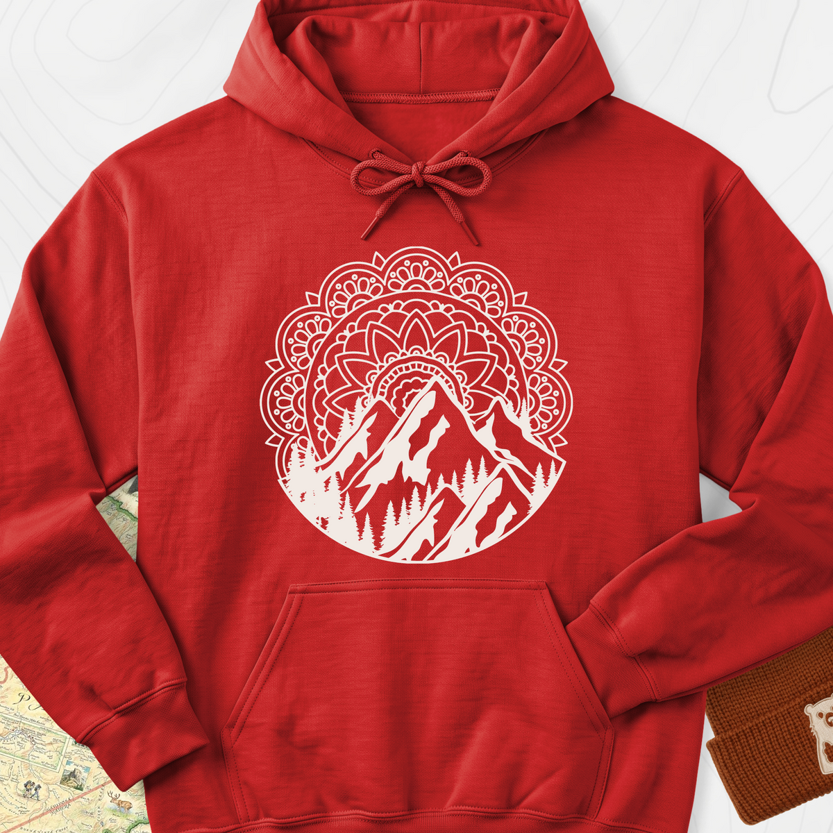 Mandala Mountains T-Shirt Hoodie - Red