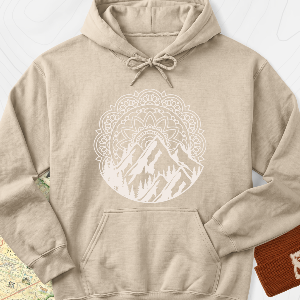 Mandala Mountains T-Shirt Hoodie - Sand