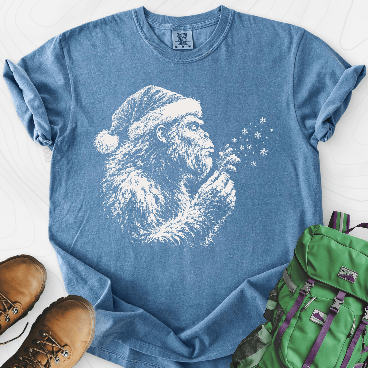 Bigfoot Snow Wishes Blue Jean front print heavyweight T-shirt