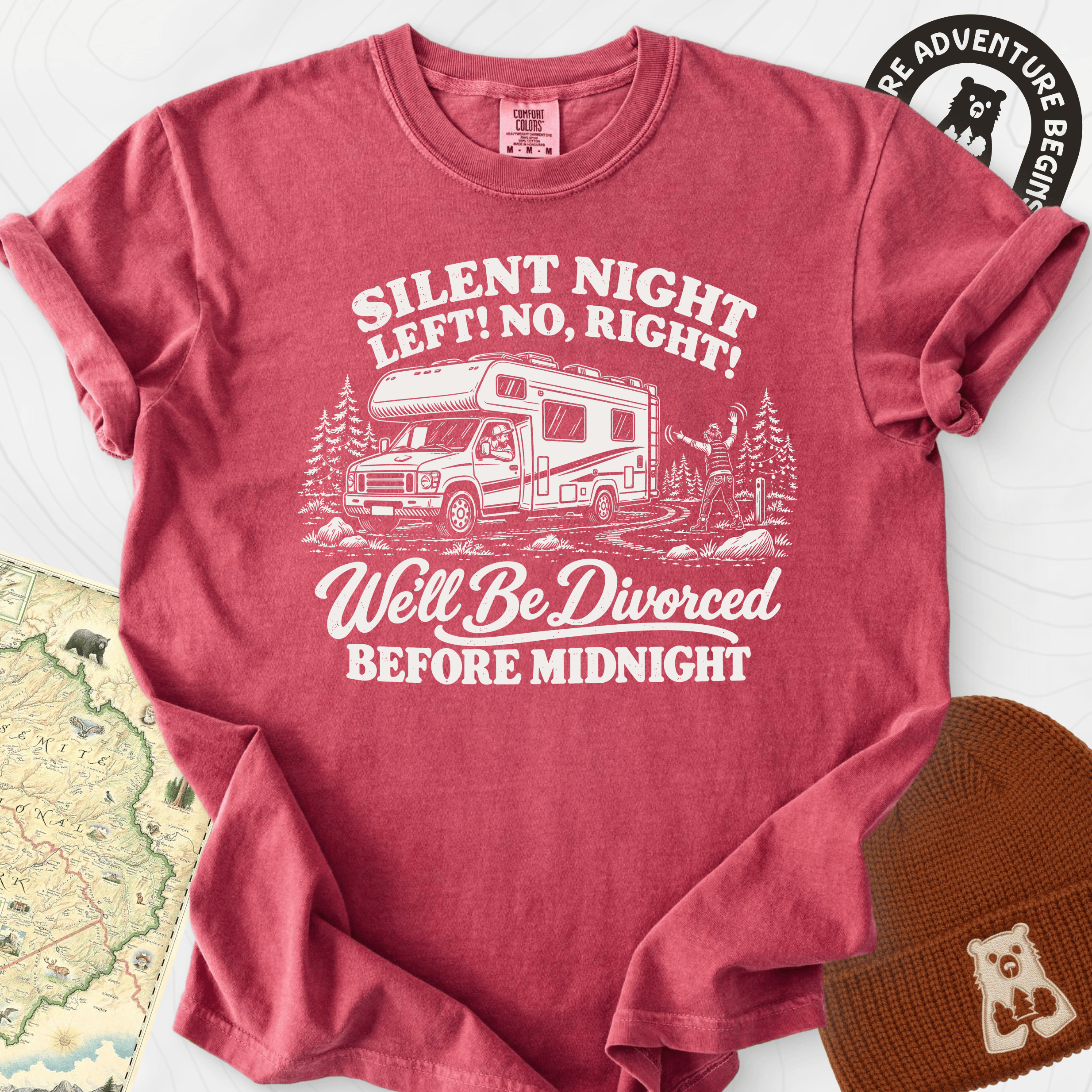 Silent Night RV Divorce Crimson front print heavyweight T-shirt