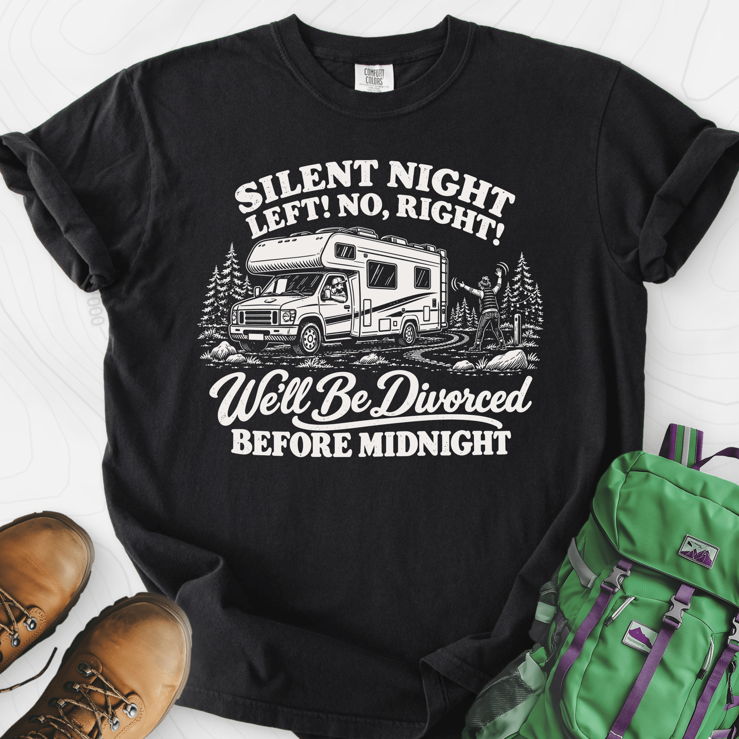 Silent Night RV Divorce Black front print heavyweight T-shirt