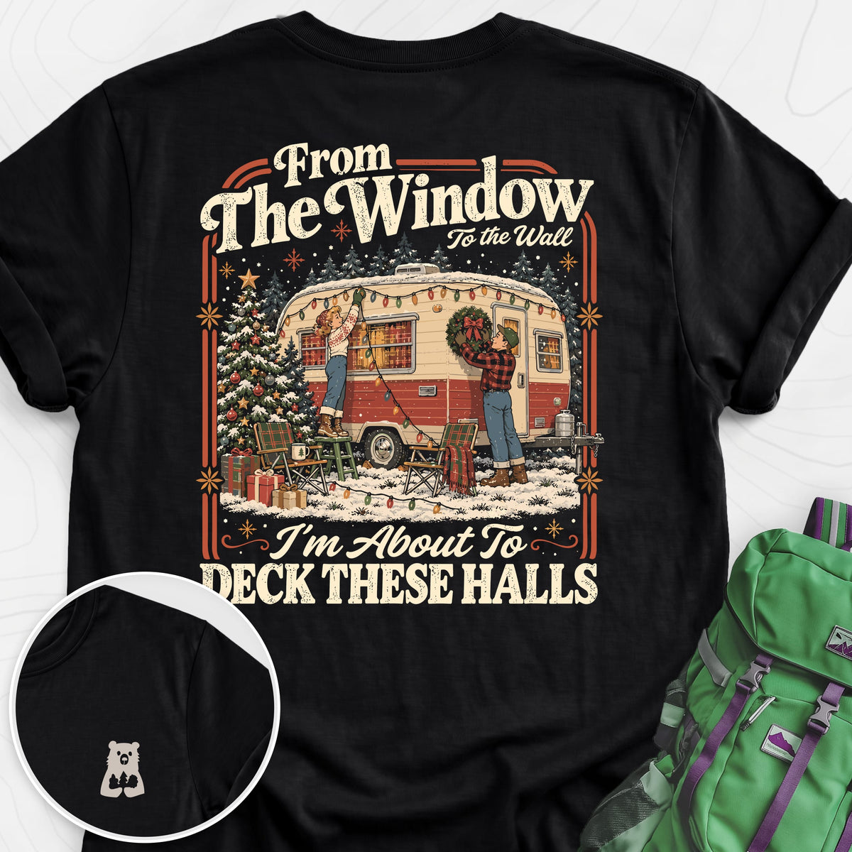 Deck These Halls Camper Black back print lightweight T-shirt