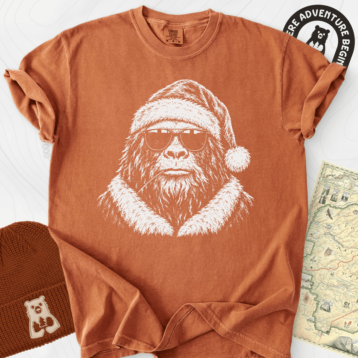 Cool Santa Squatch Yam front print heavyweight T-shirt
