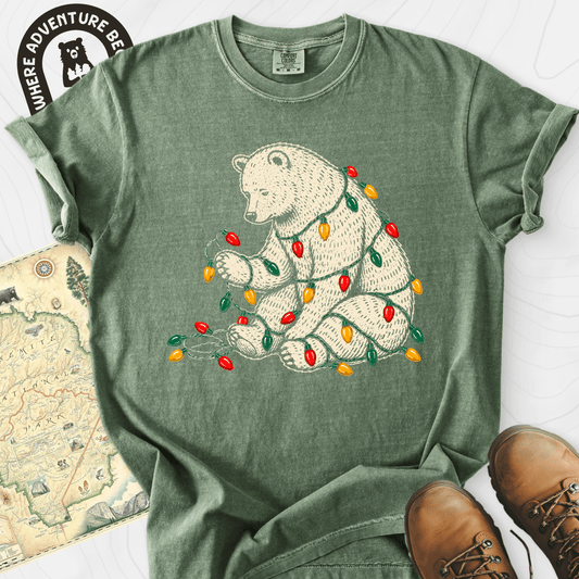 Tangled Christmas Bear Moss front print heavyweight T-shirt