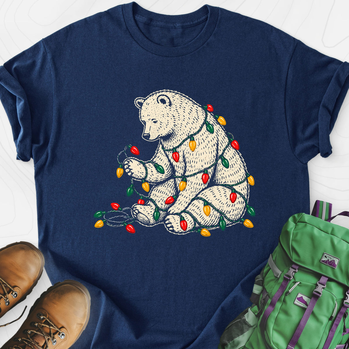 Tangled Christmas Bear Navy front print lightweight T-shirt