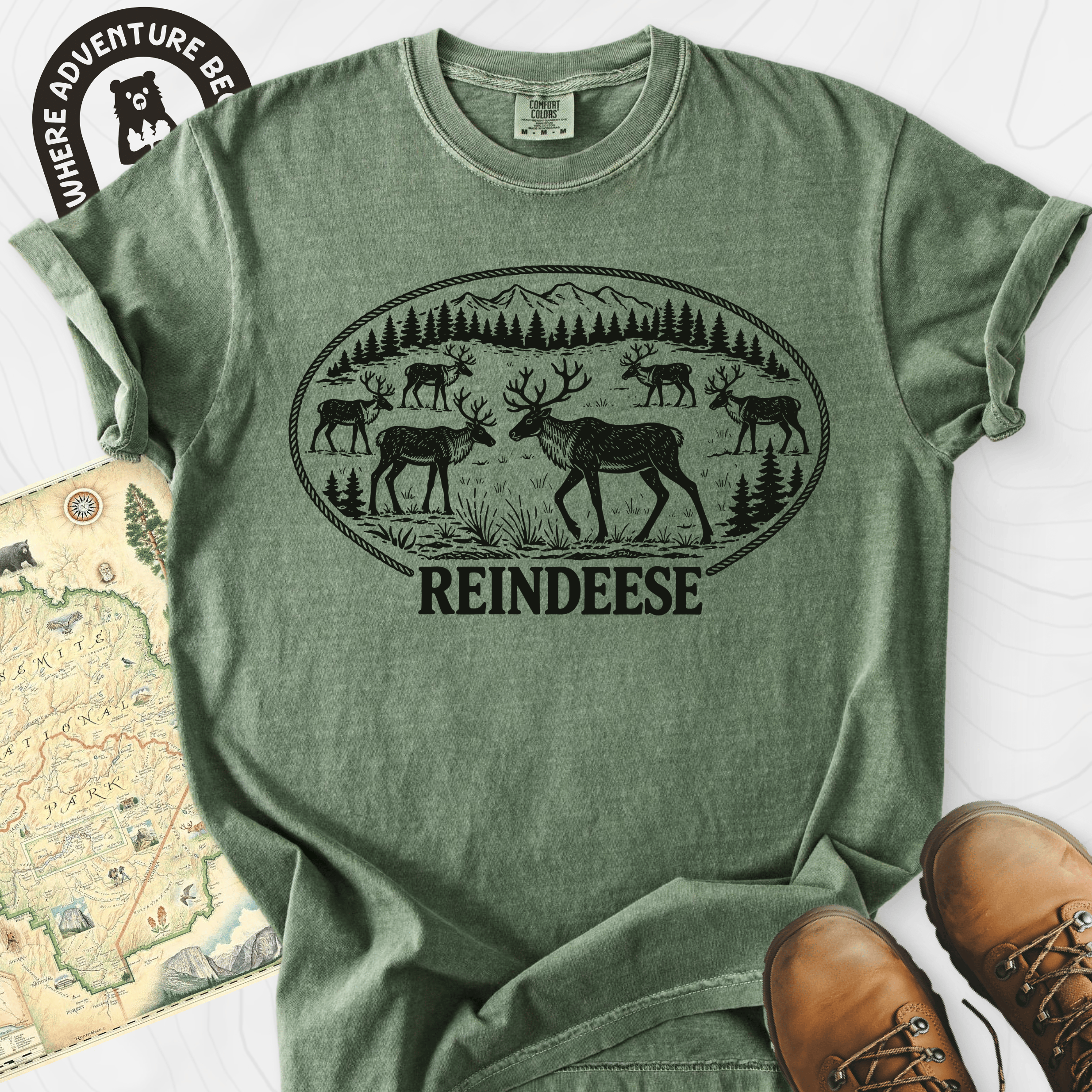 Reindeese Christmas Moss front print heavyweight T-shirt