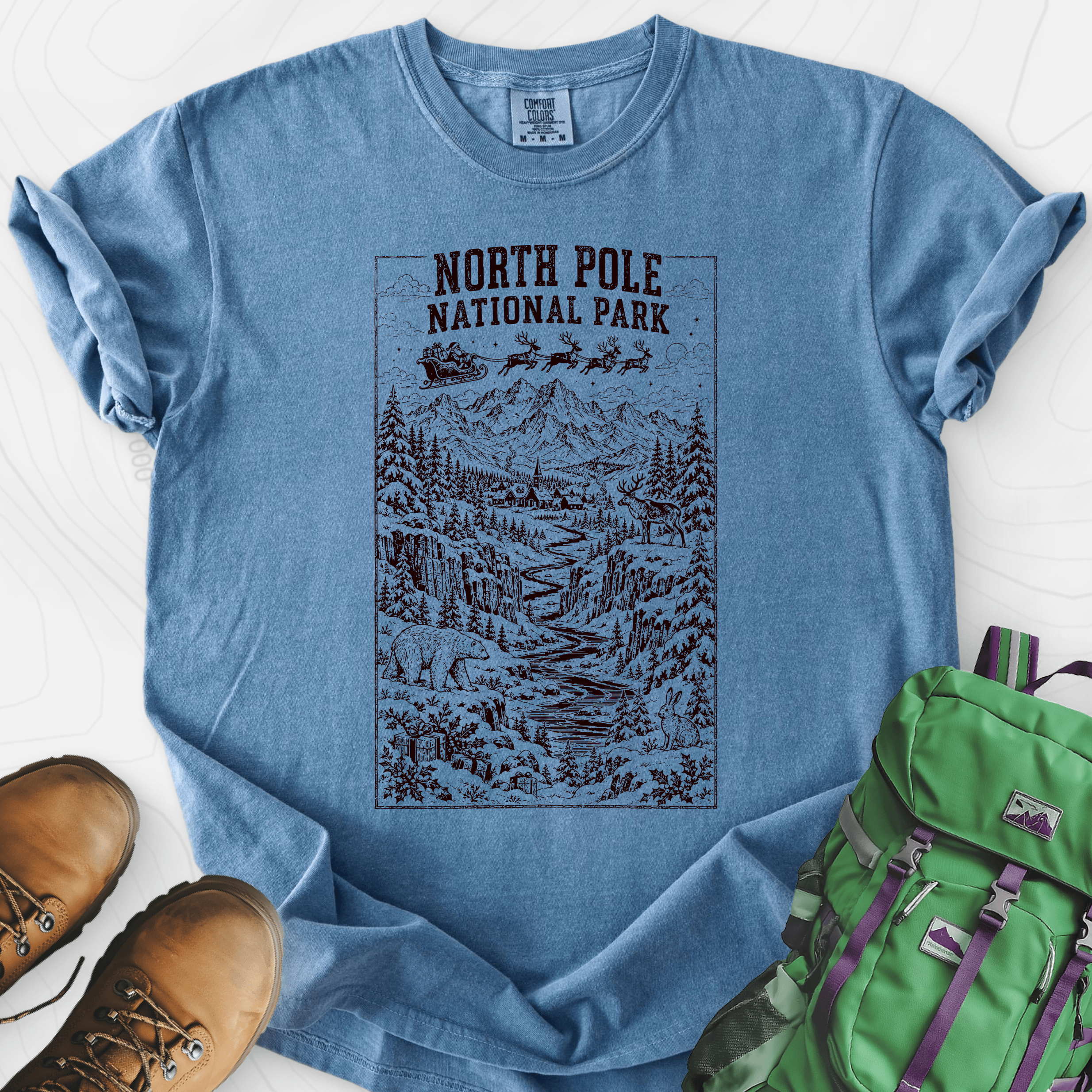 North Pole National Park Blue Jean front print heavyweight T-shirt