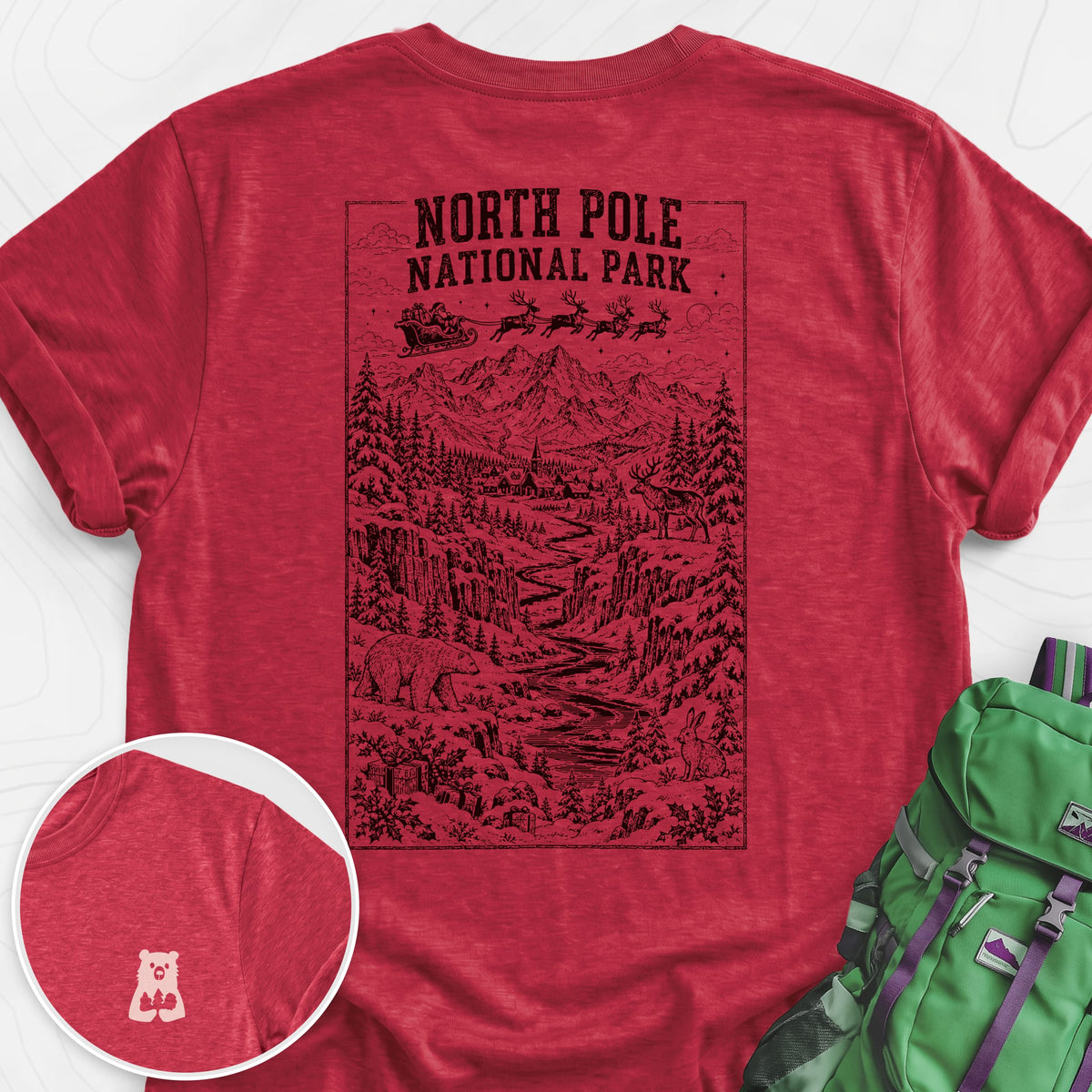 North Pole National Park Heather Red back print lightweight T-shirt