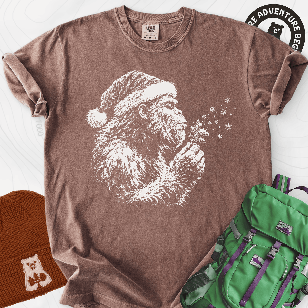 Bigfoot Snow Wishes Espresso front print heavyweight T-shirt