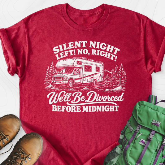 Silent Night RV Divorce Heather Red front print lightweight T-shirt