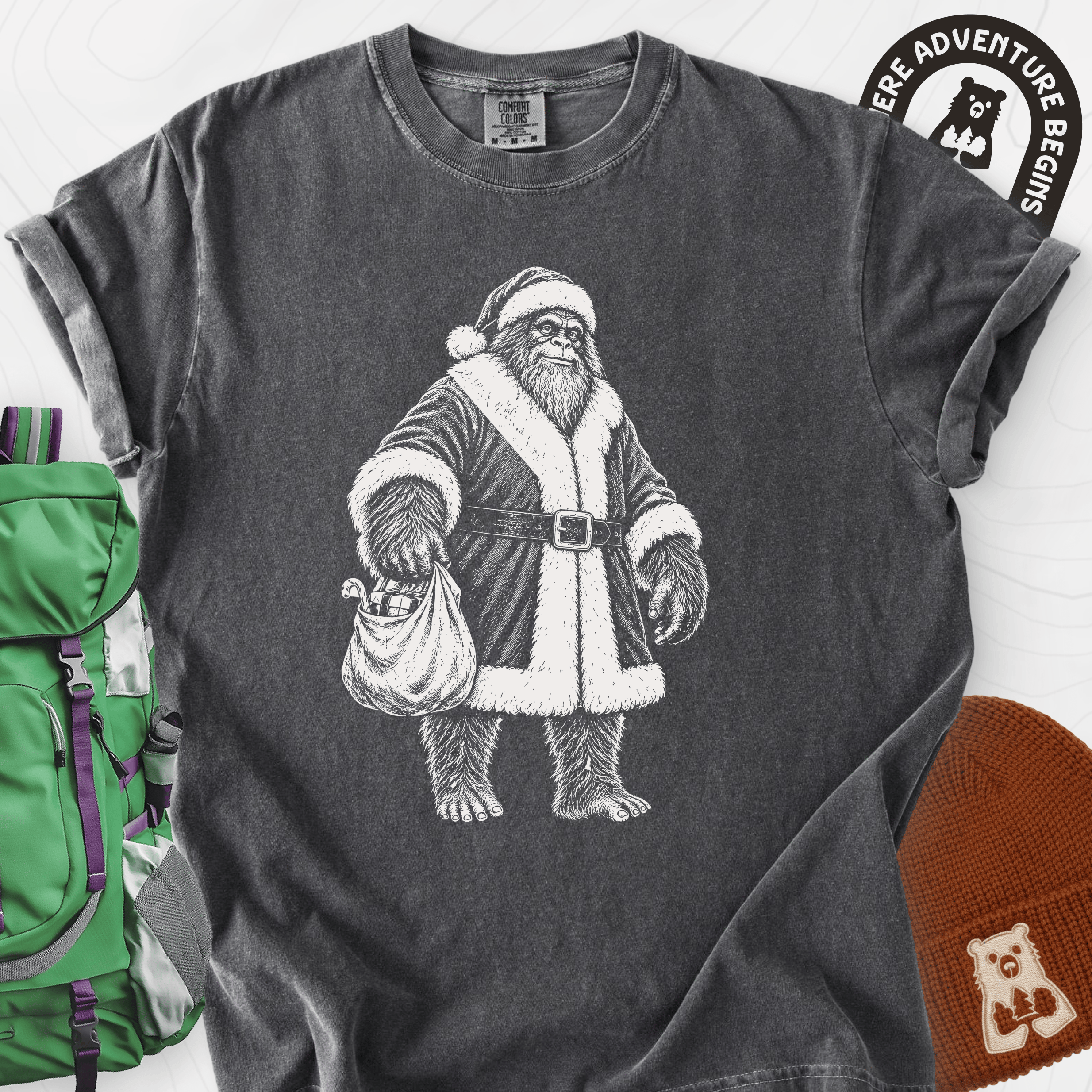 Bigfoot Santa Sack Pepper front print heavyweight T-shirt