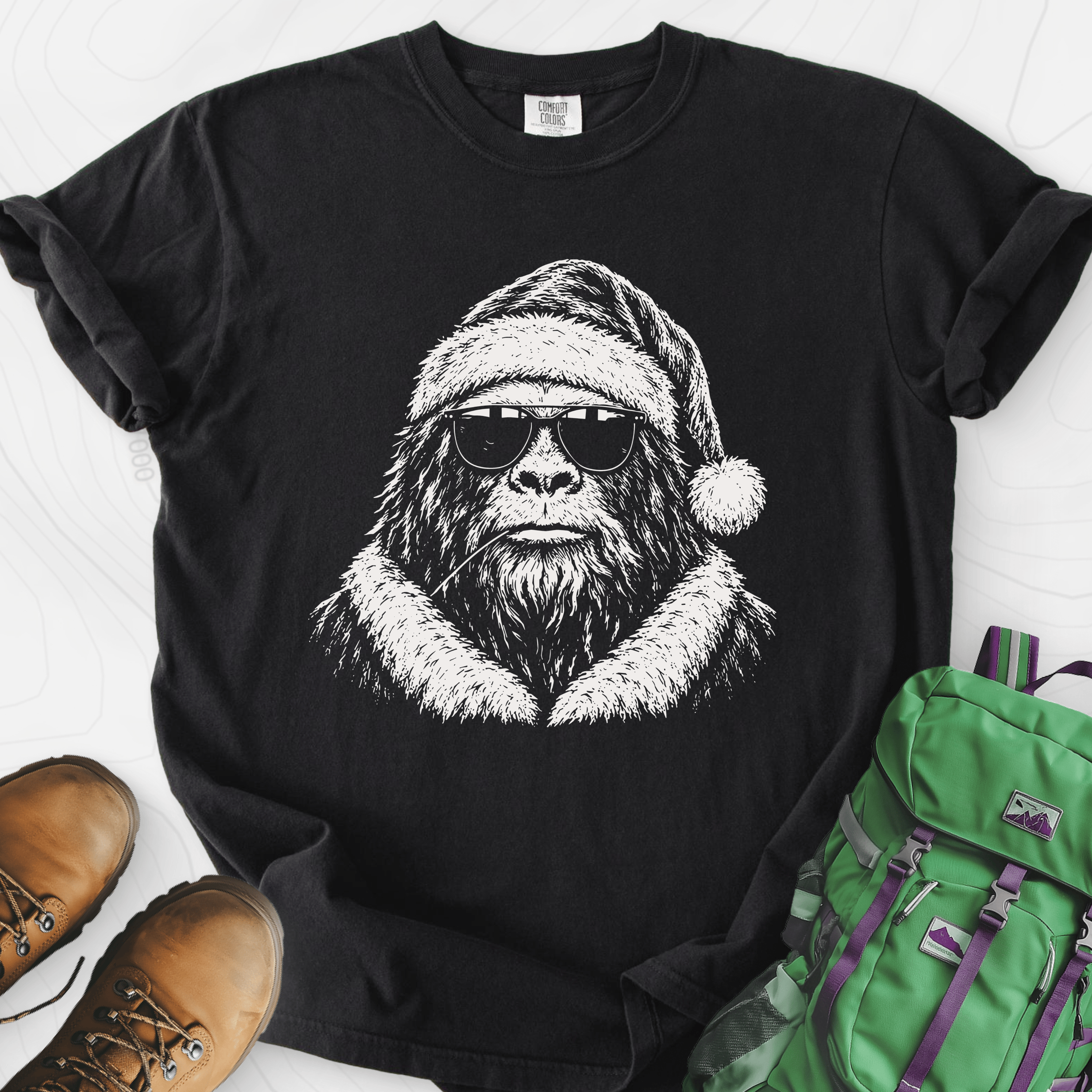 Cool Santa Squatch Black front print heavyweight T-shirt