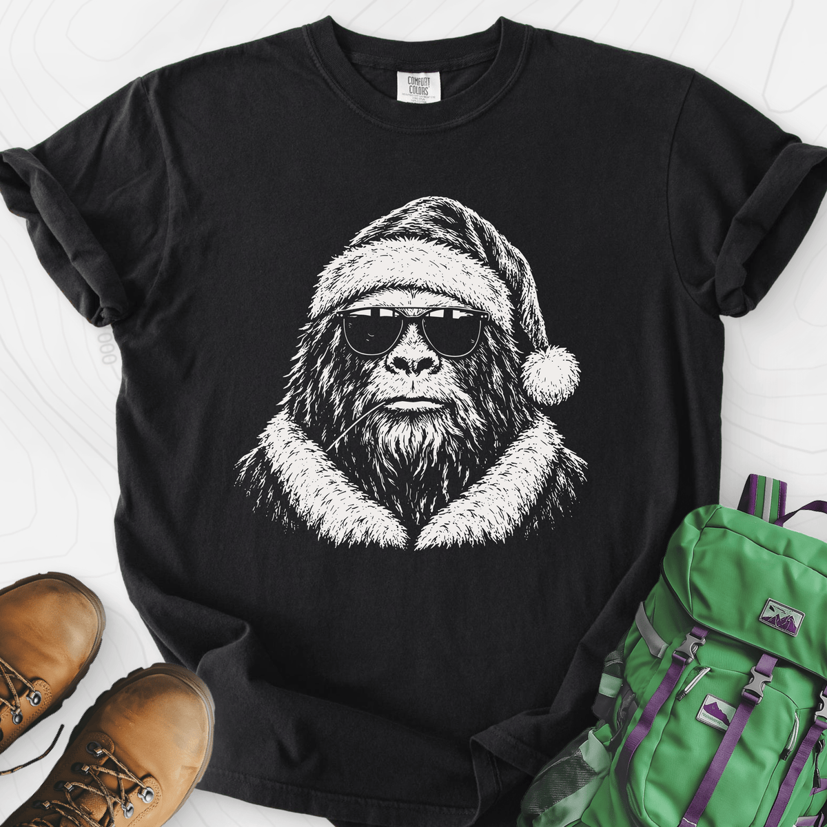 Cool Santa Squatch Black front print heavyweight T-shirt
