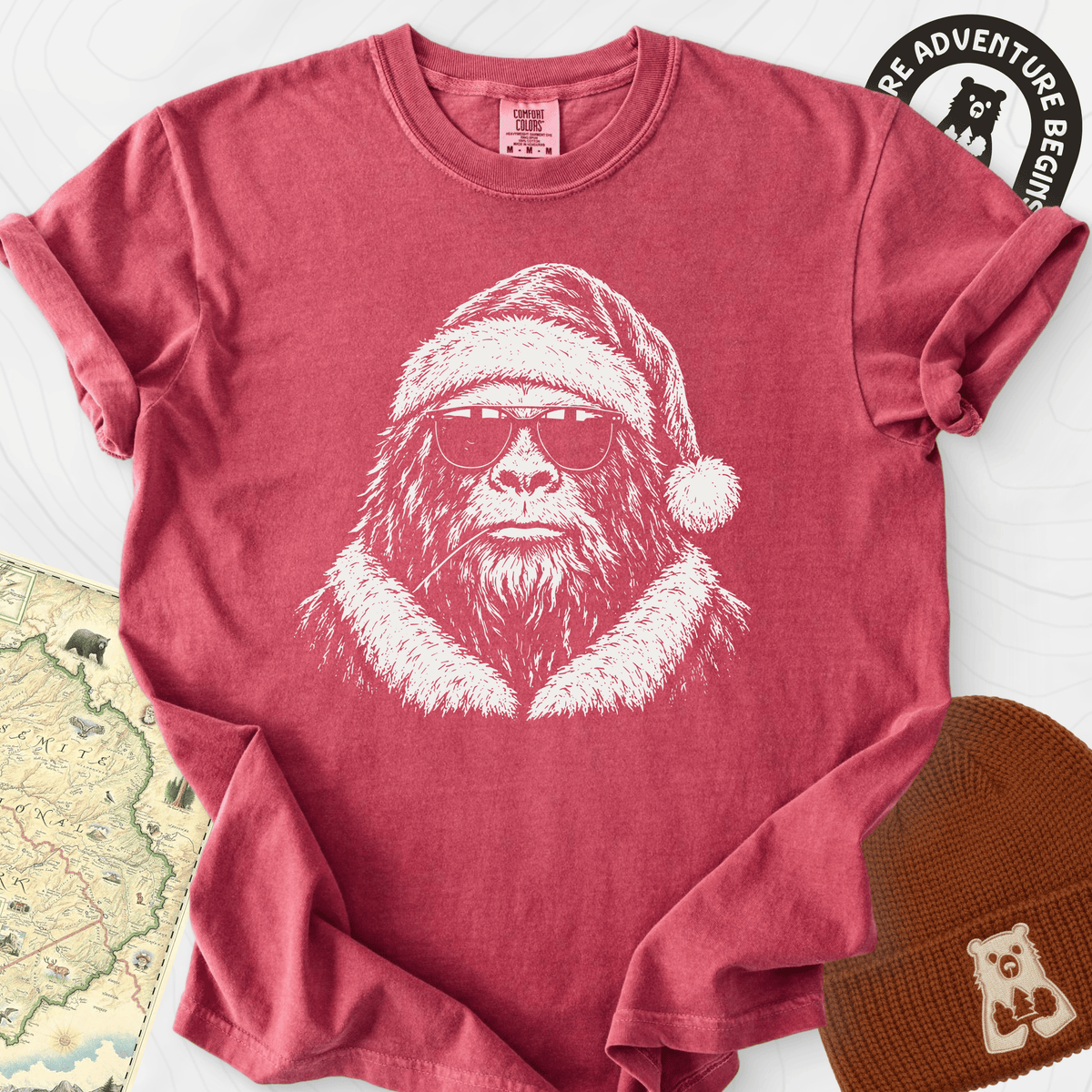 Cool Santa Squatch Crimson front print heavyweight T-shirt