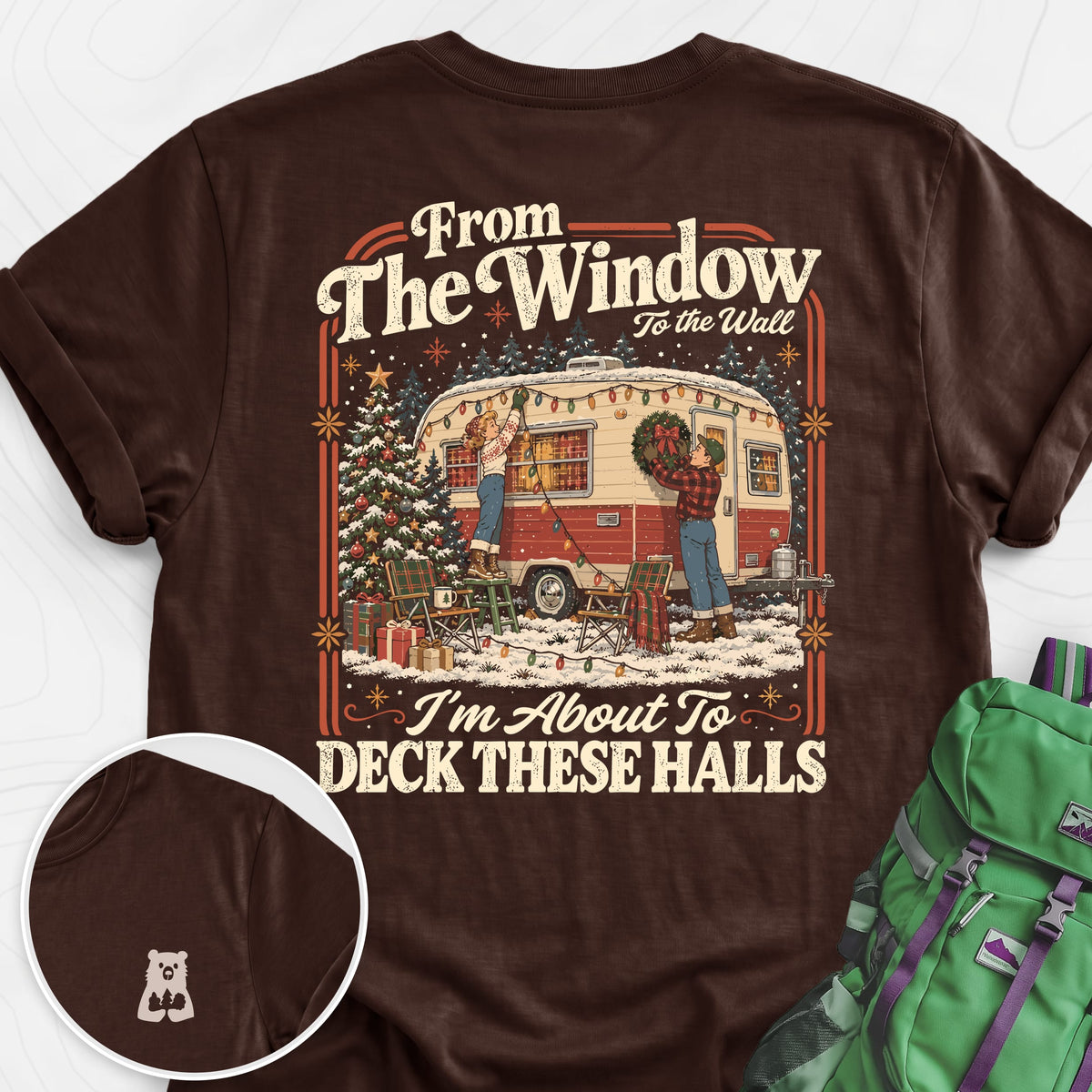 Deck These Halls Camper Dark Chocolate back print lightweight T-shirt