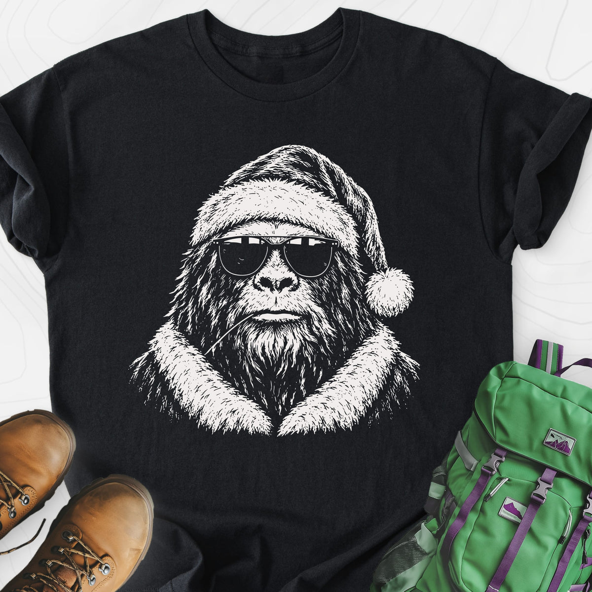 Cool Santa Squatch Black front print lightweight T-shirt