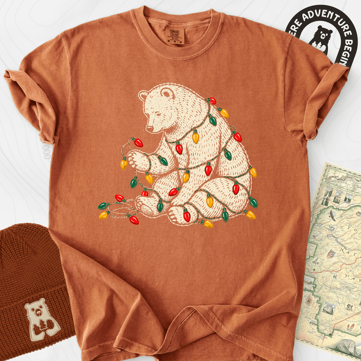 Tangled Christmas Bear Yam front print heavyweight T-shirt