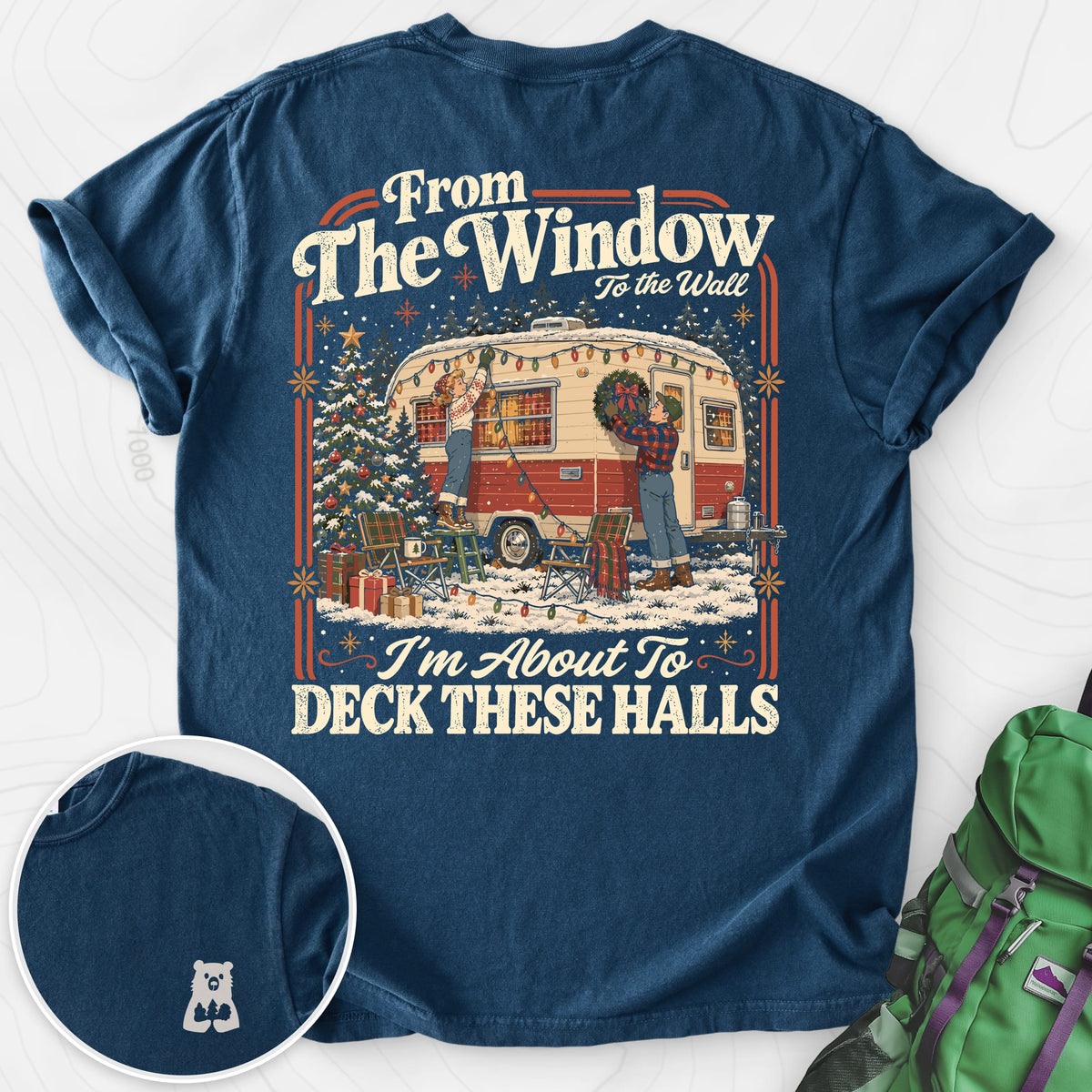 Deck These Halls Camper Navy back print heavyweight T-shirt