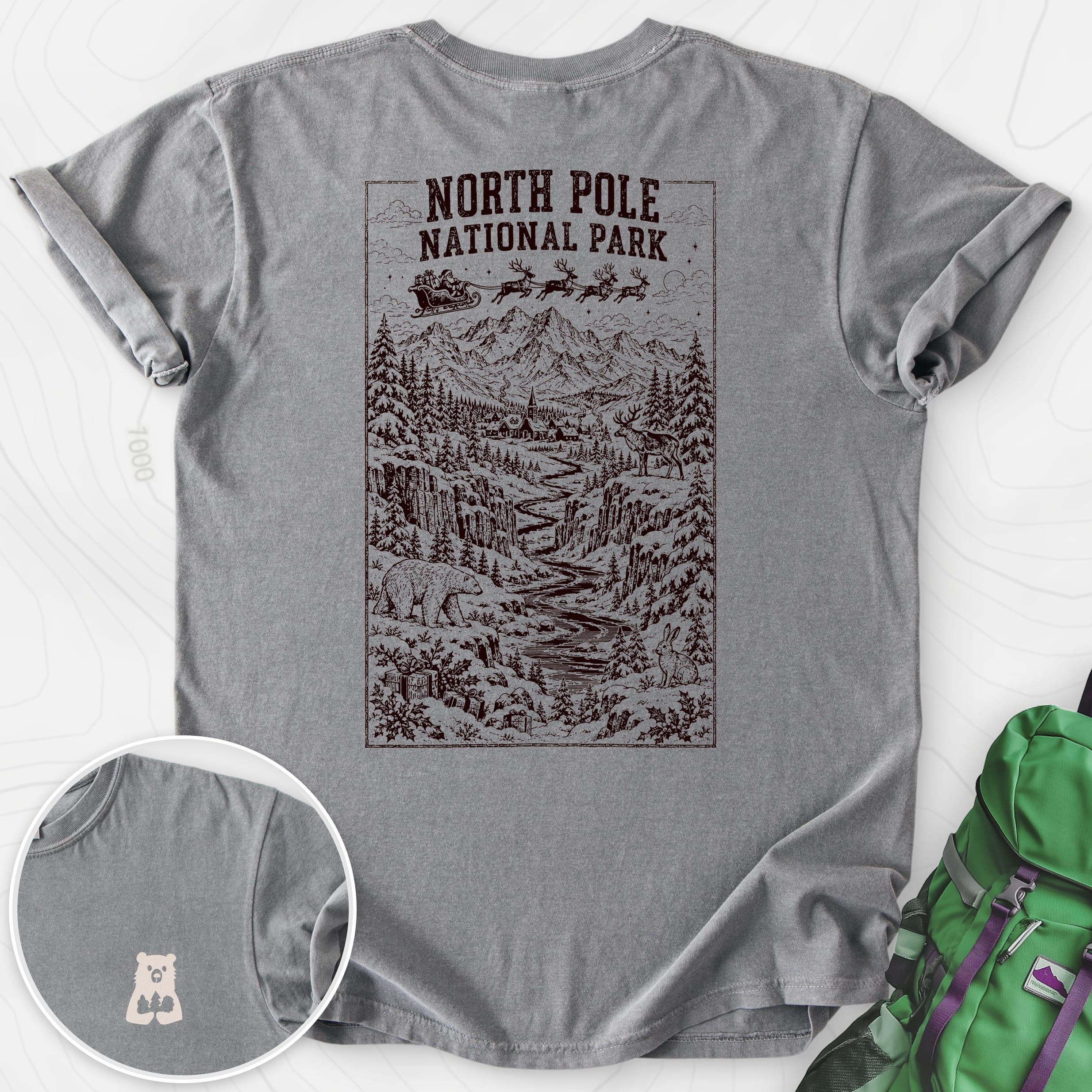 North Pole National Park Grey back print heavyweight T-shirt