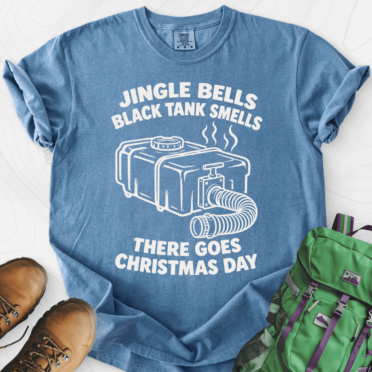 Black Tank Christmas Blue Jean front print heavyweight T-shirt