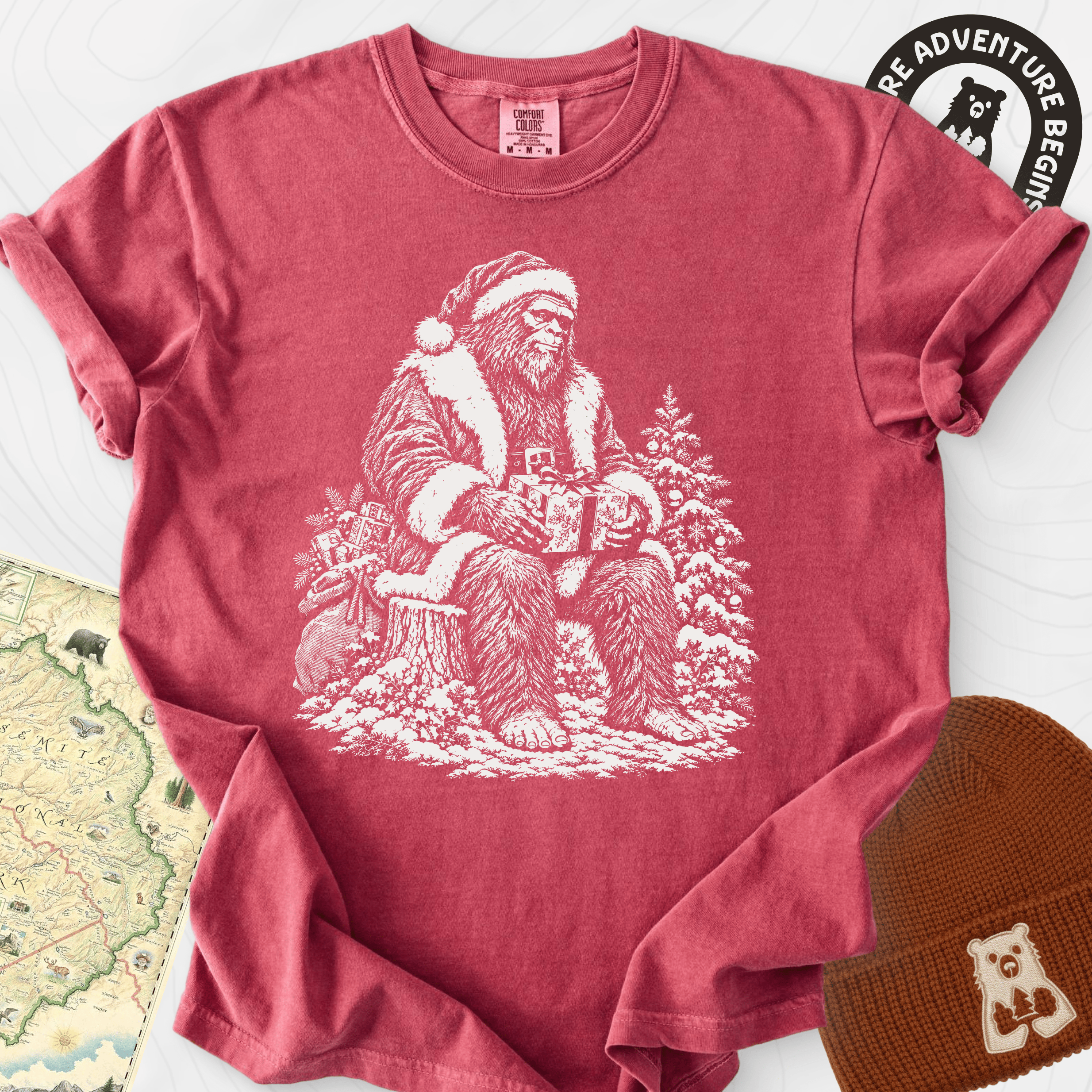 Bigfoot Santa Crimson front print heavyweight T-shirt
