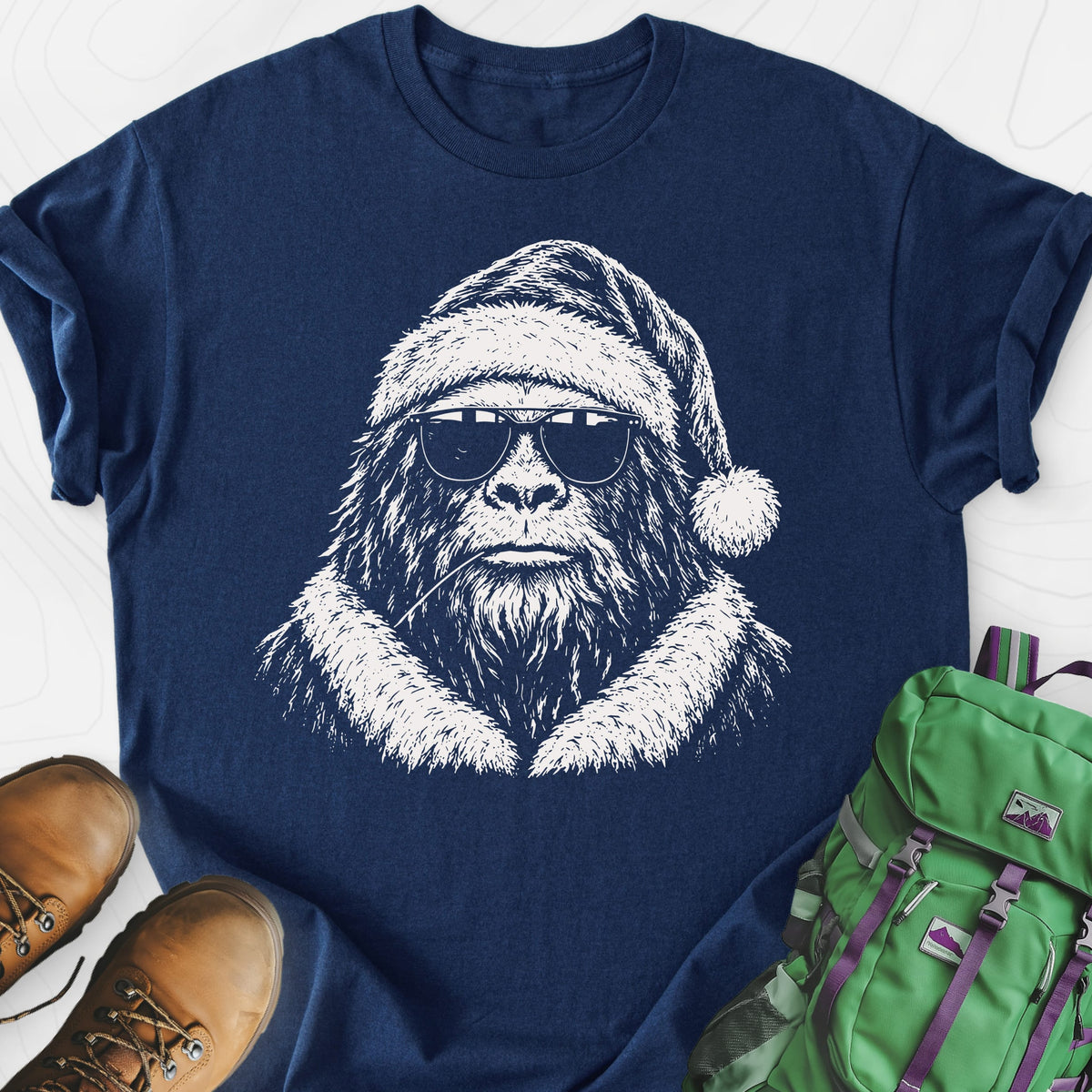 Cool Santa Squatch Navy front print lightweight T-shirt