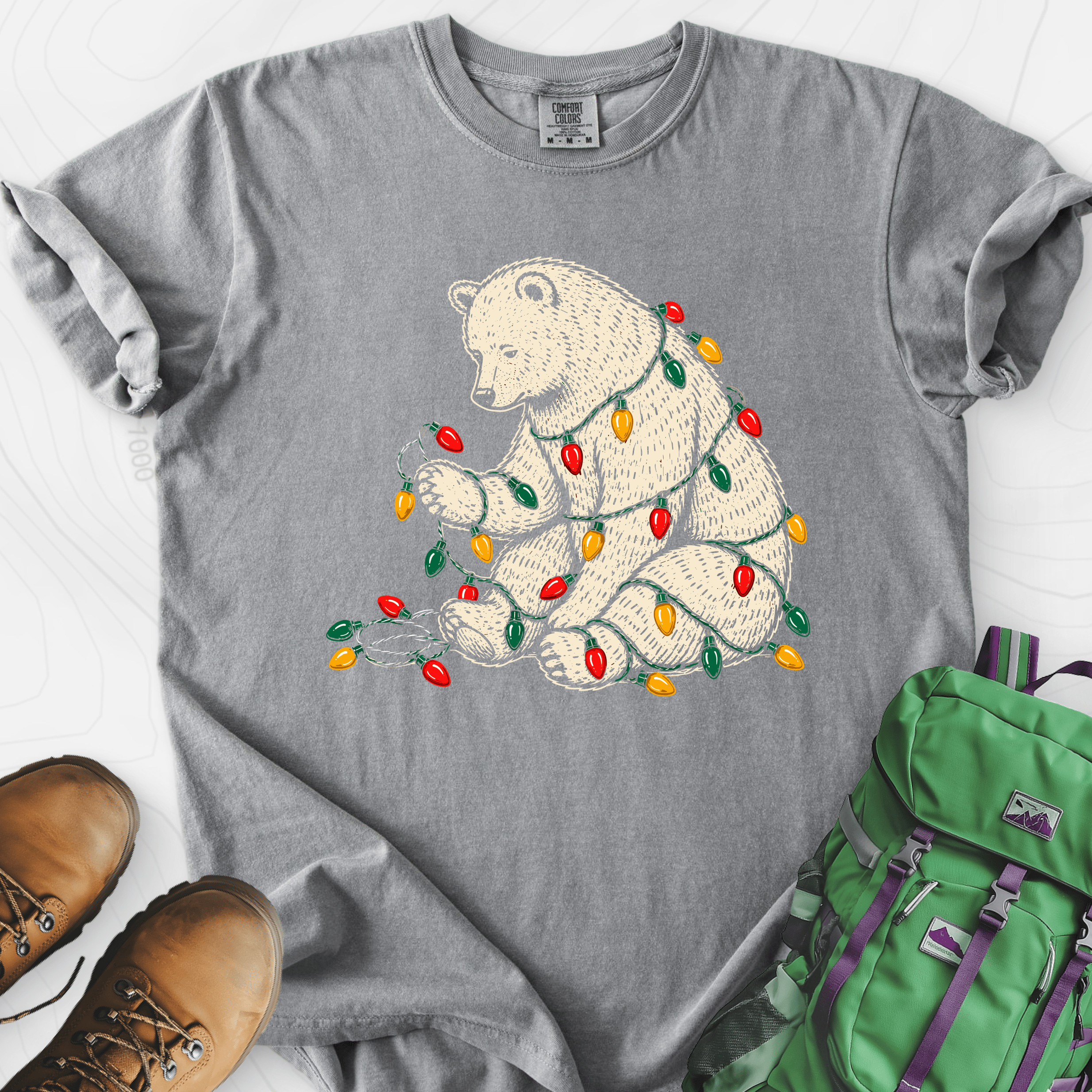 Tangled Christmas Bear Grey front print heavyweight T-shirt