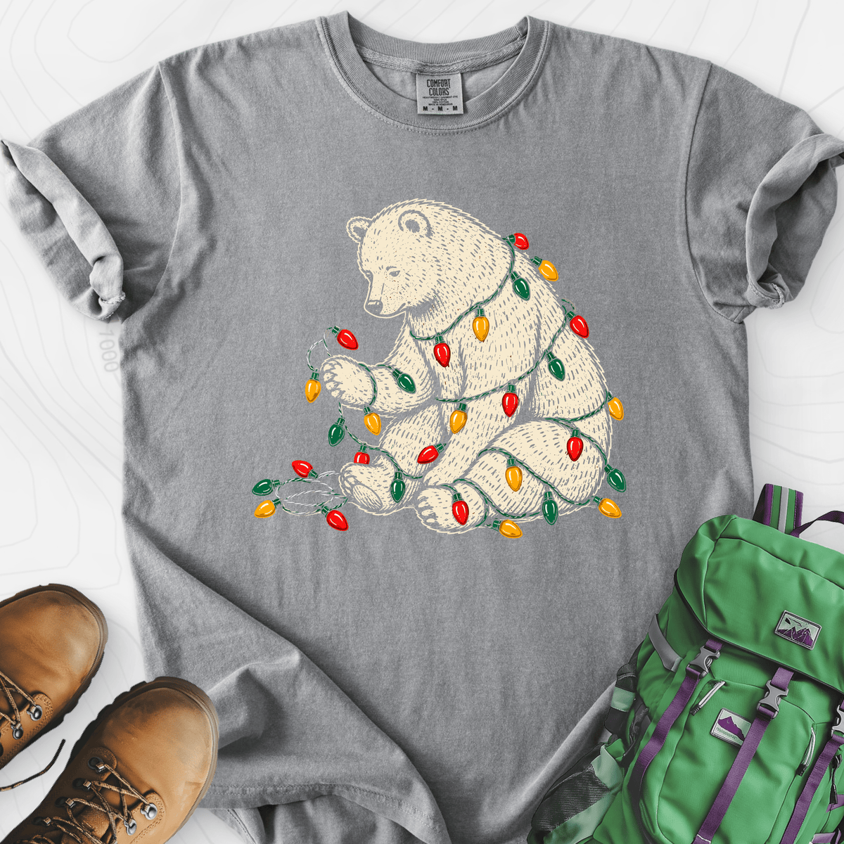Tangled Christmas Bear Grey front print heavyweight T-shirt