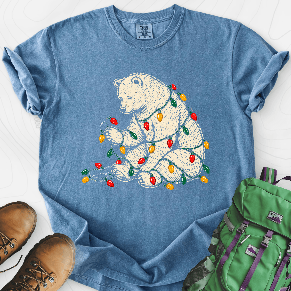 Tangled Christmas Bear Blue Jean front print heavyweight T-shirt