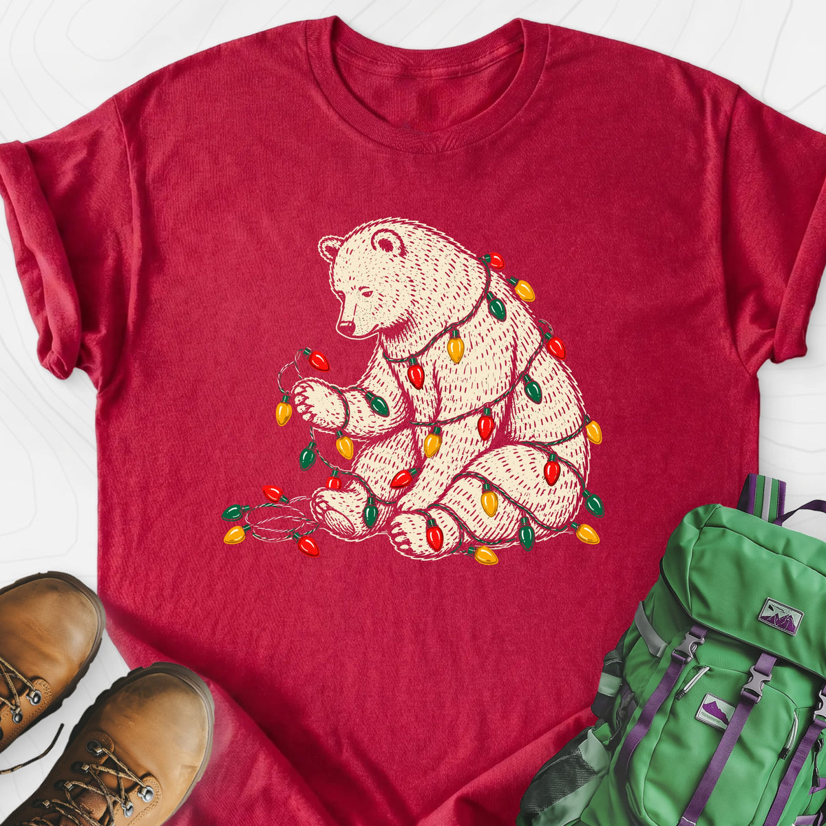 Tangled Christmas Bear Heather Red front print lightweight T-shirt
