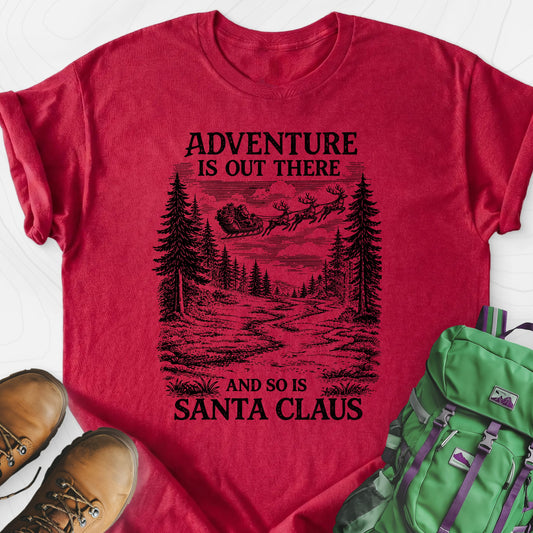 Santa Adventure Awaits Heather Red front print lightweight T-shirt