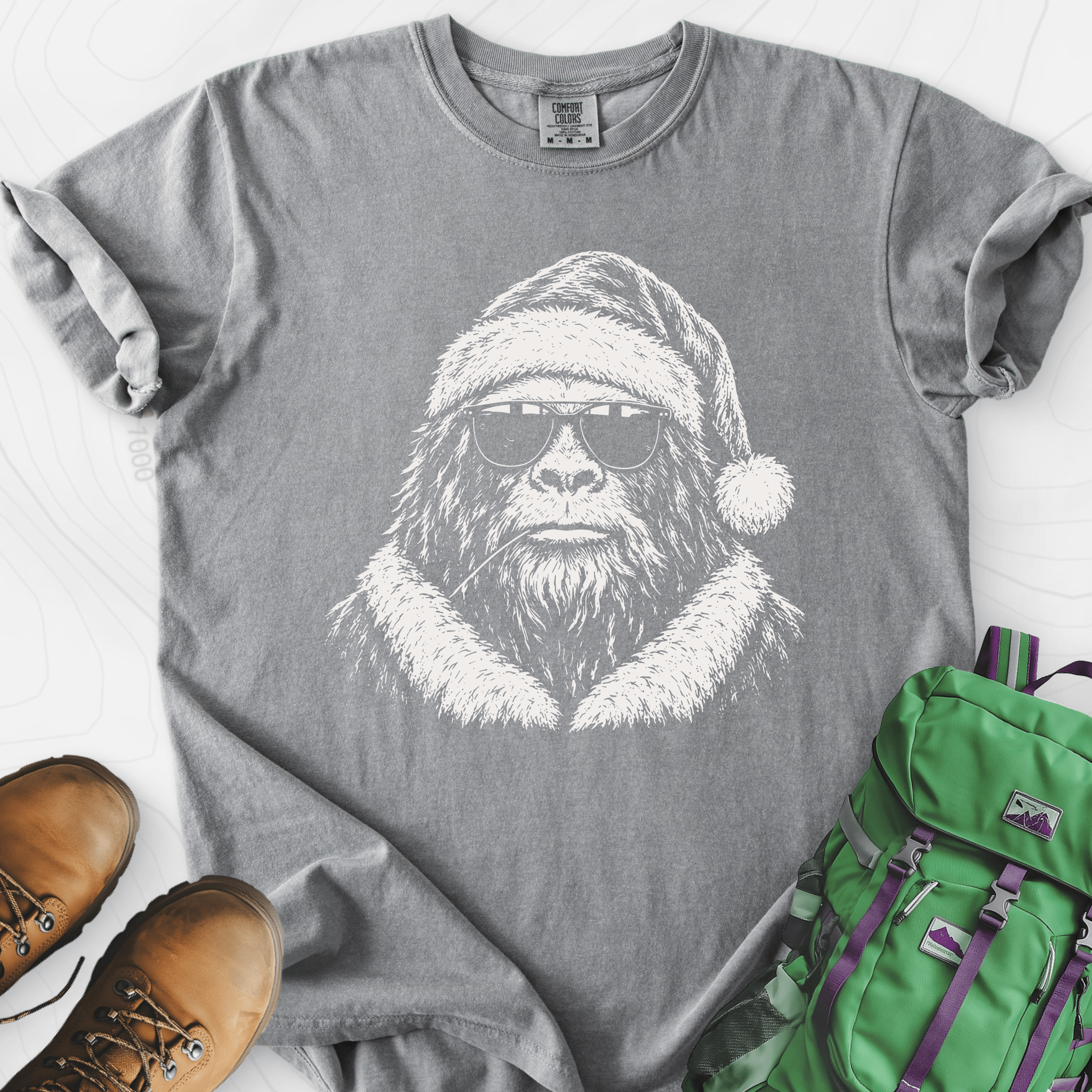 Cool Santa Squatch Grey front print heavyweight T-shirt
