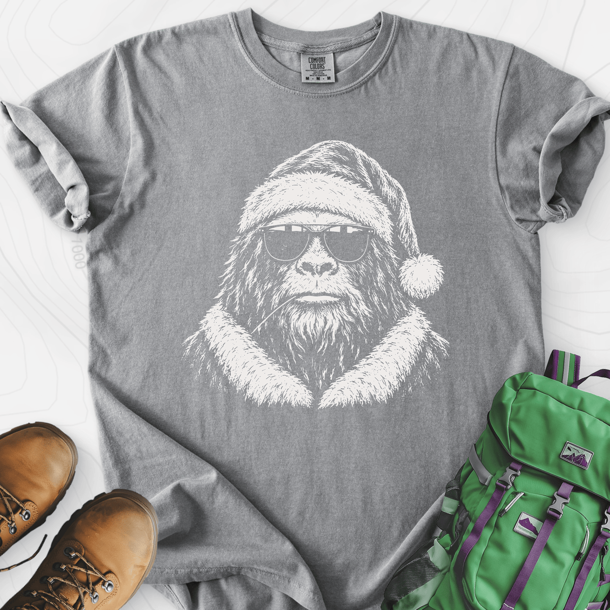 Cool Santa Squatch Grey front print heavyweight T-shirt