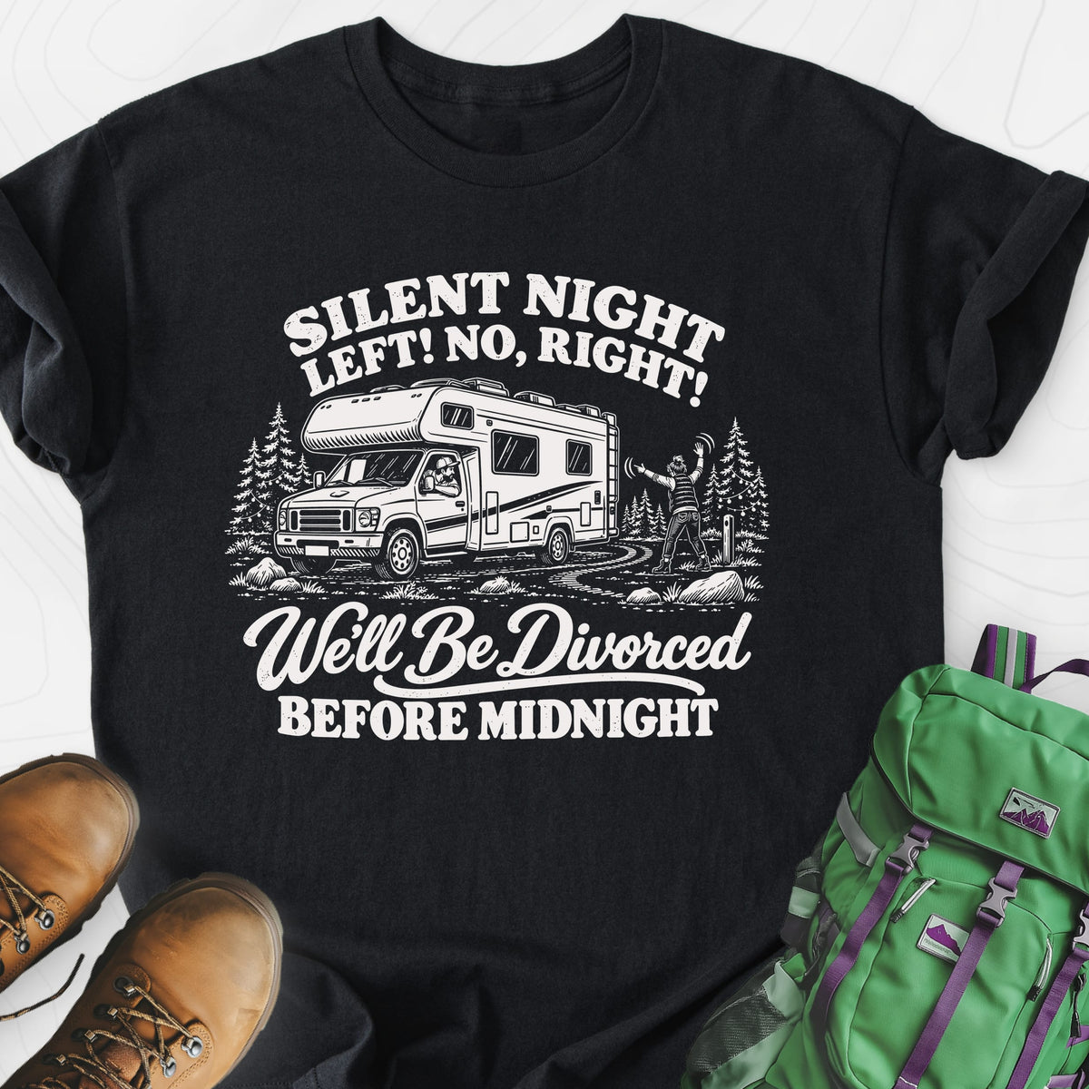 Silent Night RV Divorce Black front print lightweight T-shirt