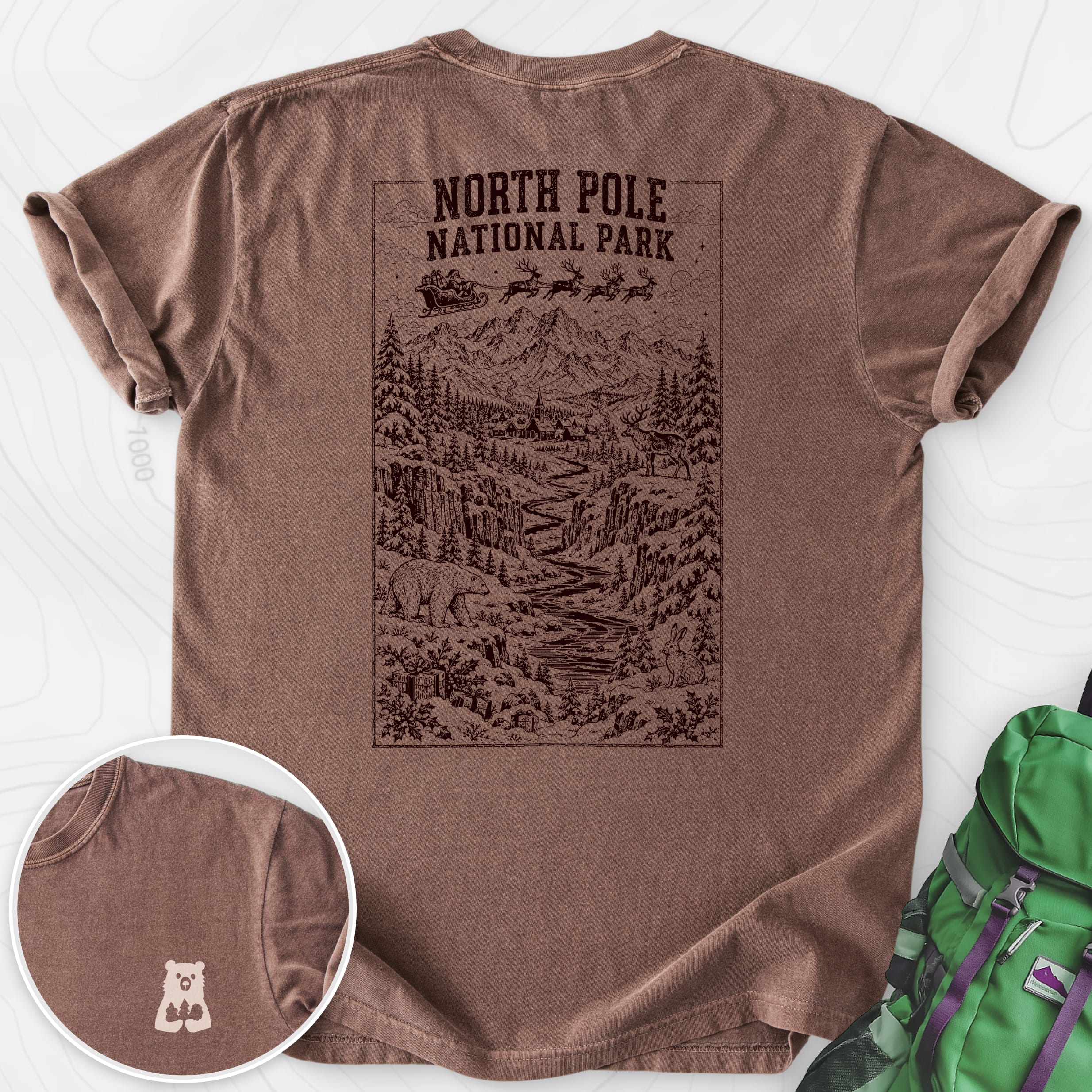 North Pole National Park Espresso back print heavyweight T-shirt