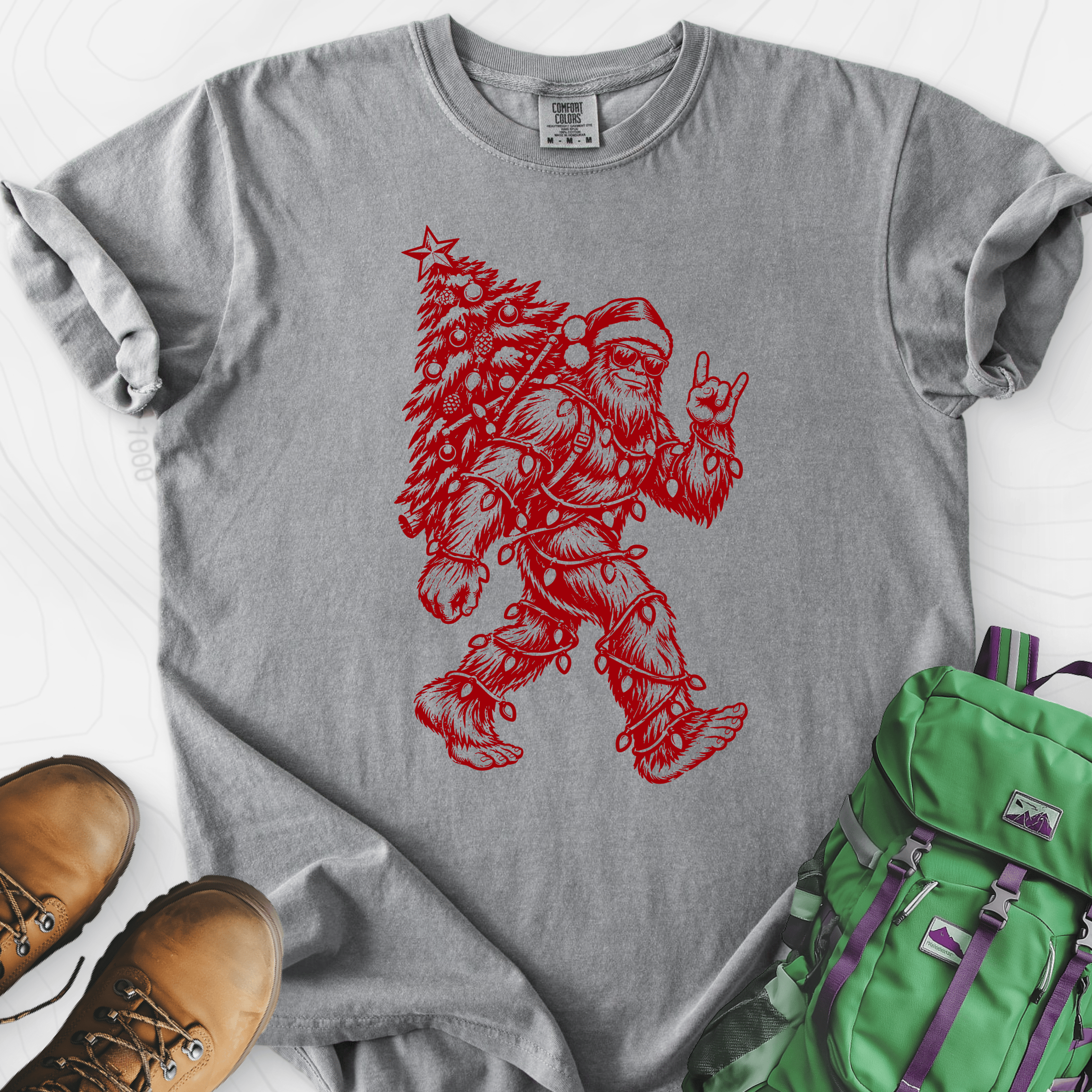 Rockin' Santa Squatch Grey front print heavyweight T-shirt