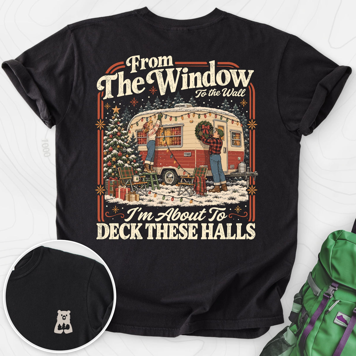 Deck These Halls Camper Black back print heavyweight T-shirt