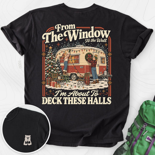 Deck These Halls Camper Black back print heavyweight T-shirt