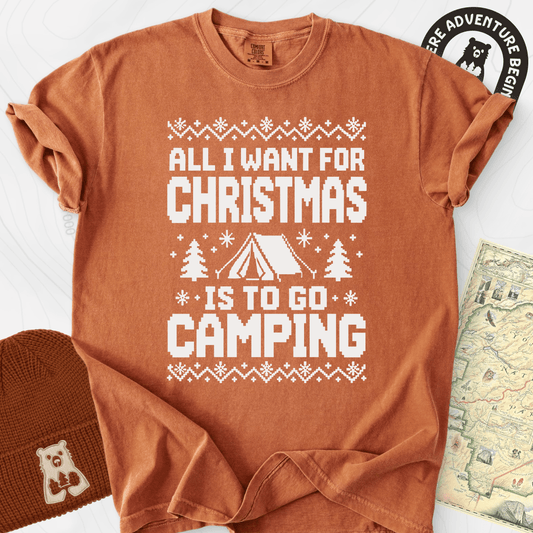 Christmas Camping Wish Yam front print heavyweight T-shirt