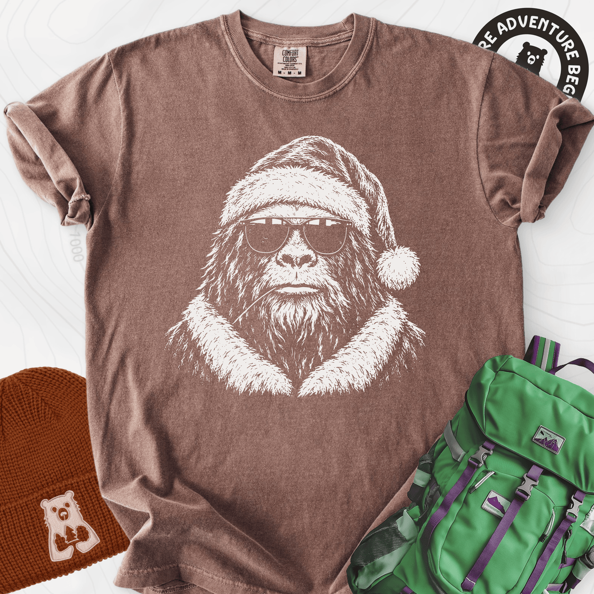 Cool Santa Squatch Espresso front print heavyweight T-shirt