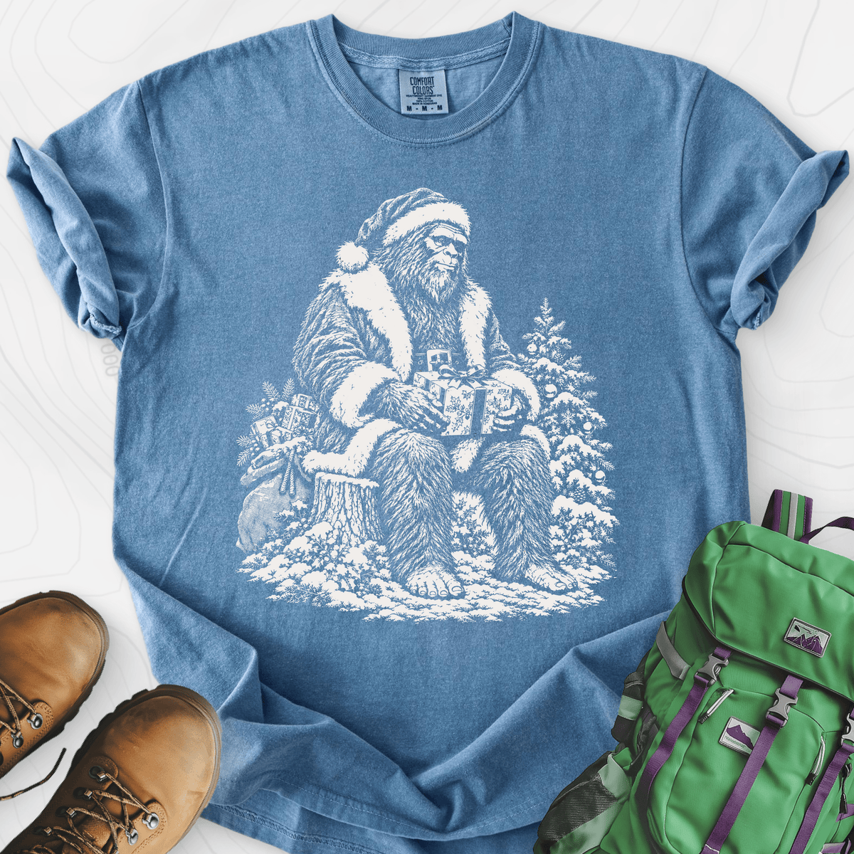 Bigfoot Santa Blue Jean front print heavyweight T-shirt