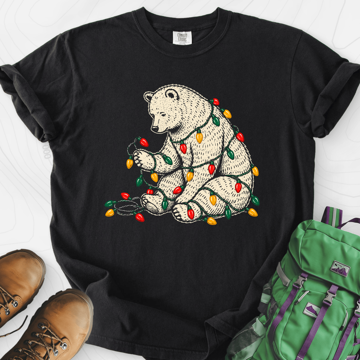 Tangled Christmas Bear Black front print heavyweight T-shirt
