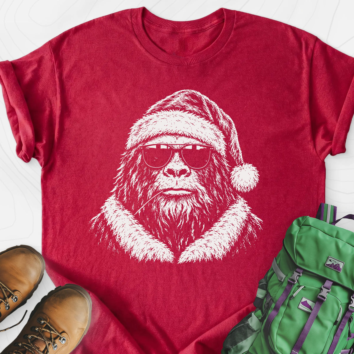 Cool Santa Squatch Heather Red front print lightweight T-shirt
