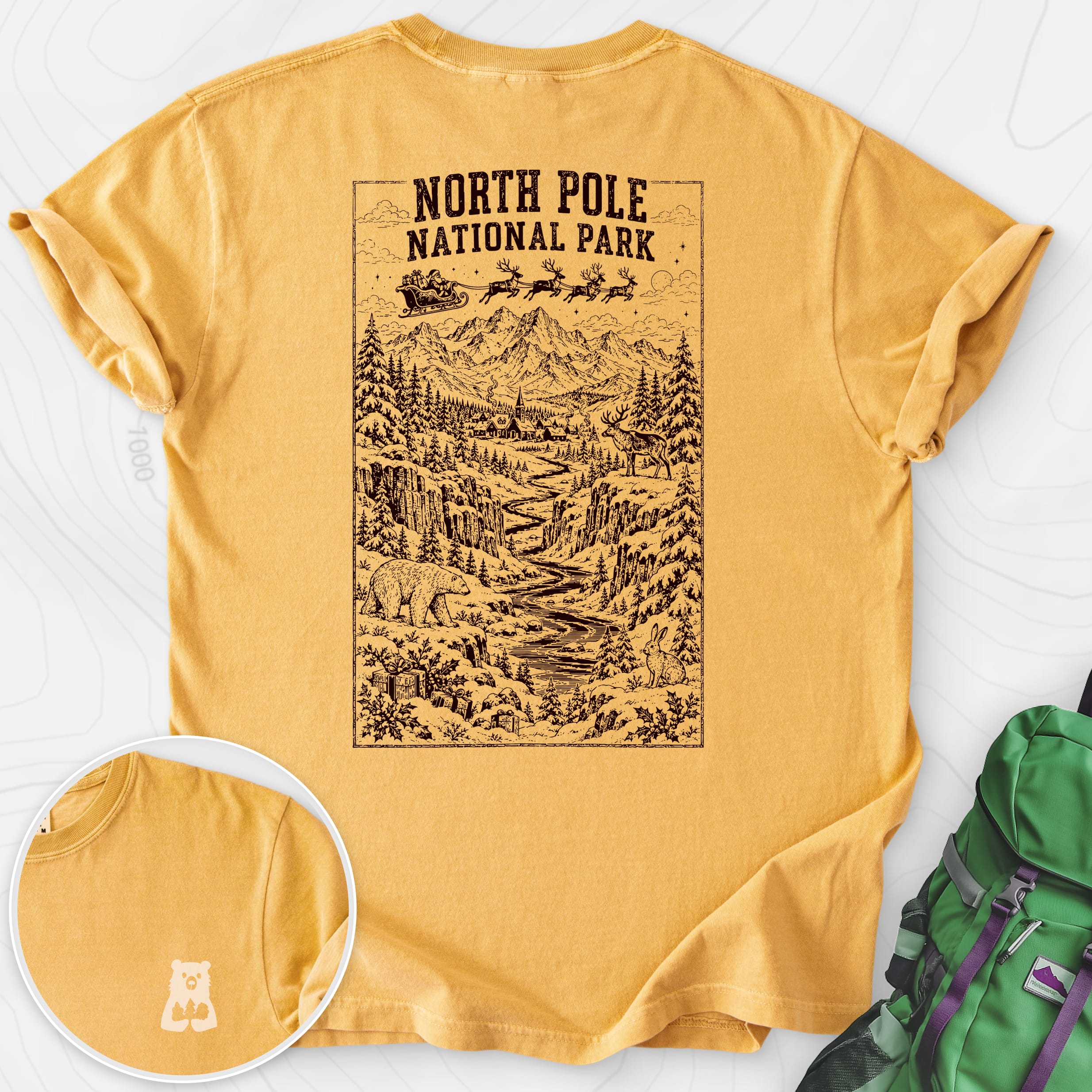 North Pole National Park Mustard back print heavyweight T-shirt